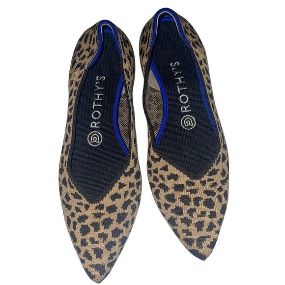Rothy's Womens Flats Size 8 Tan Pointed Ballet Leopard Print Knit Casual
